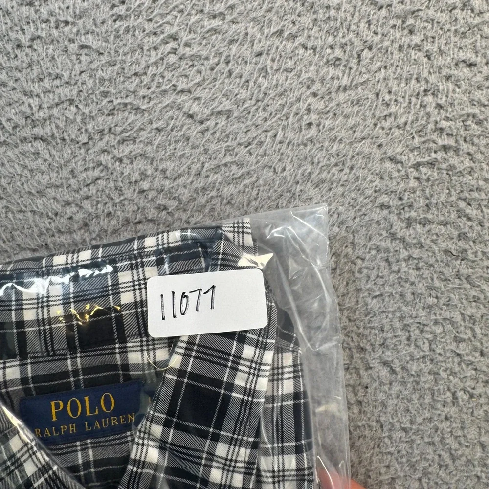 Polo Ralph Lauren Mens Large Black White Plaid Long Sleeve Button Up Shirt 11077